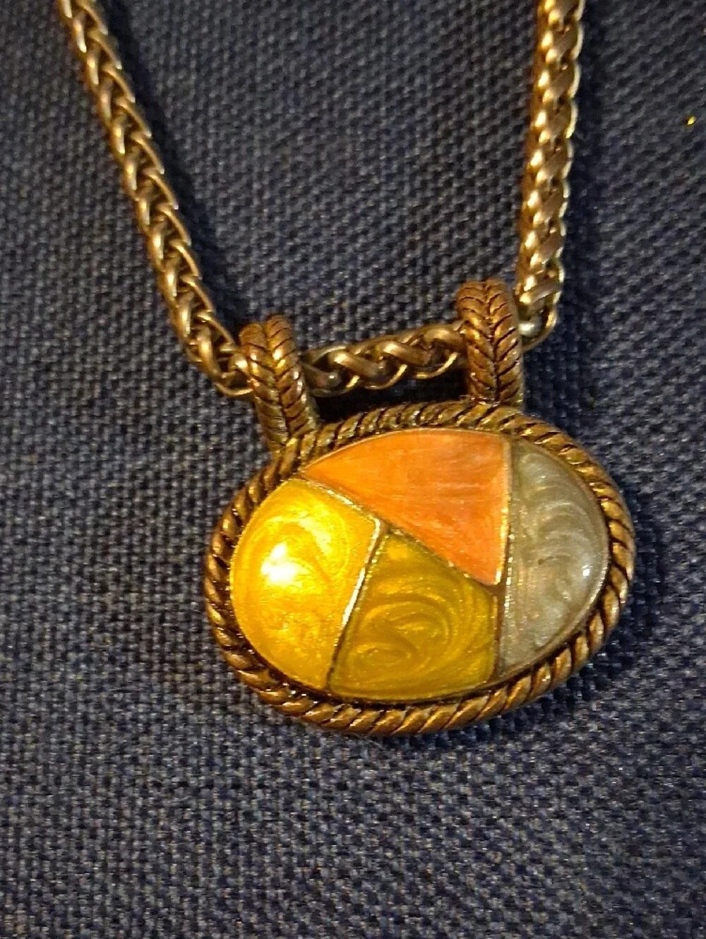 Silver-Tone Multicolor Enamel Oval Pendant Necklace - Women Jewelry